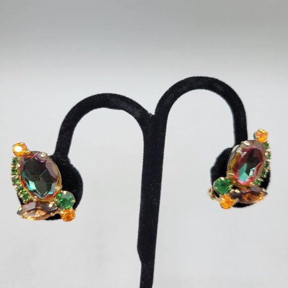 Juliana DeLizza & Elster Watermelon Crystal Gold-Tone Clip-On Earrings Unsigned - Picture 3 of 5